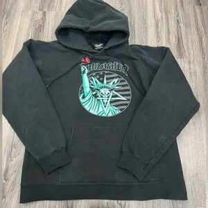 Thrasher Black Hoodie with Statue of Liberty Graphic